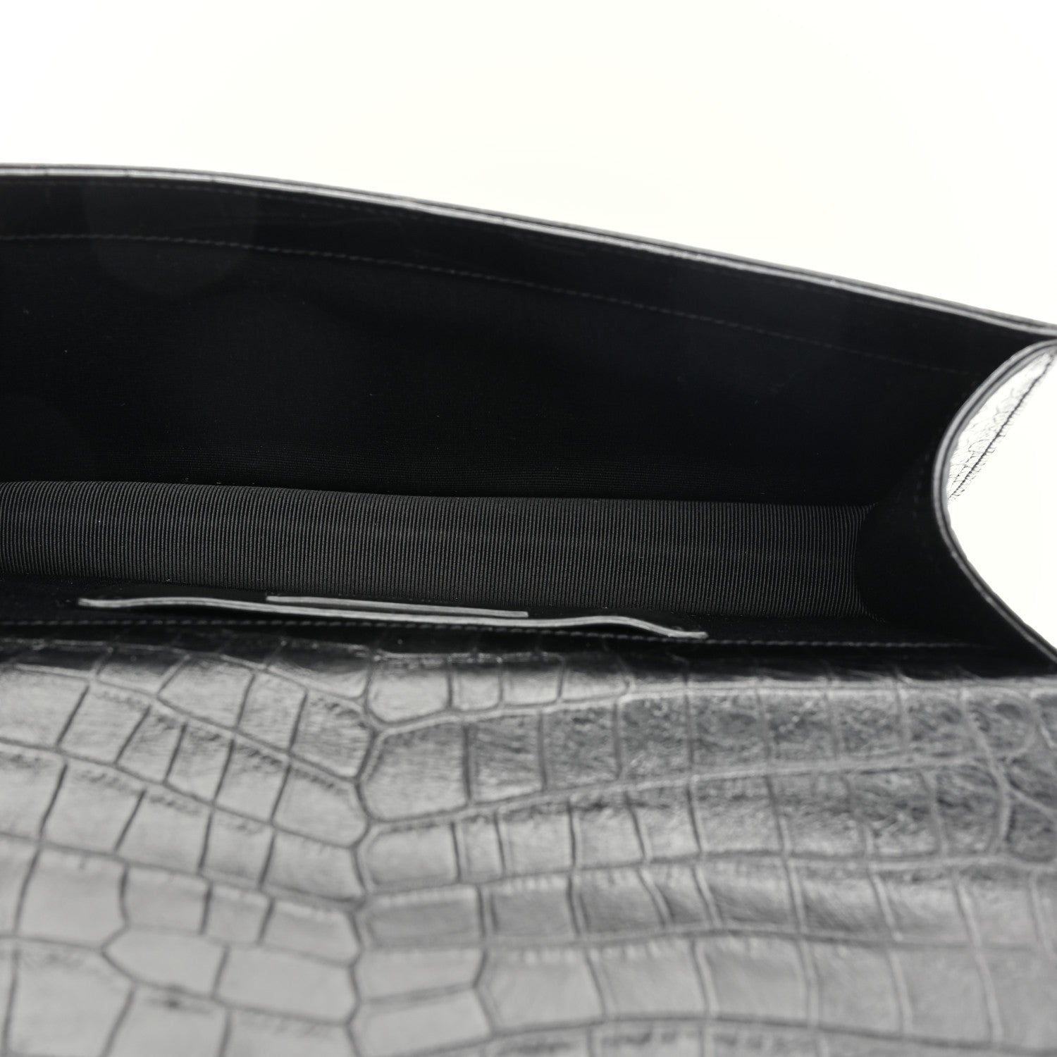 Saint Laurent Calfskin Crocodile Embossed Classic Kate Monogram Clutch Black 5 of 8