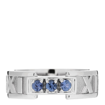 Tiffany 18K White Gold Blue Sapphire Atlas Ring 48 4.5 1 of 5
