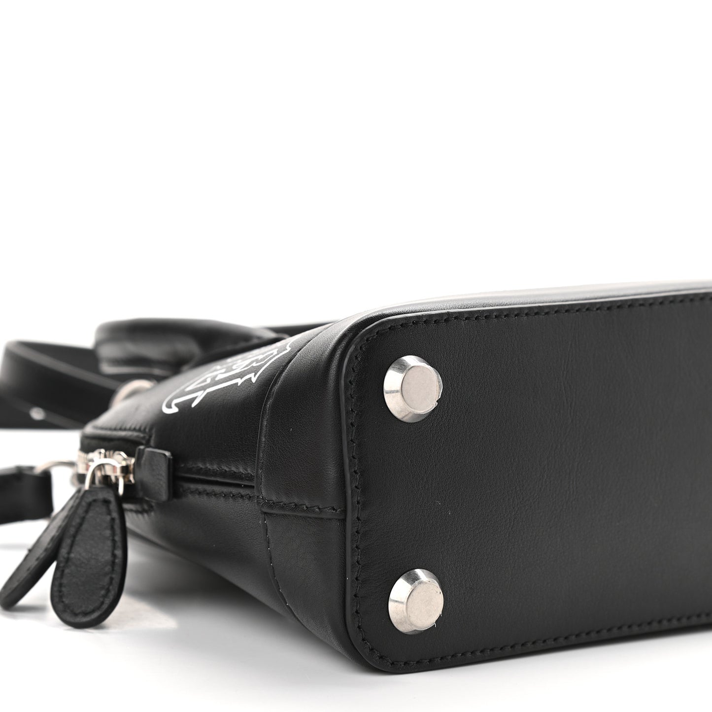 Calfskin Gothic Logo XXS Ville Top Handle Bag Black White