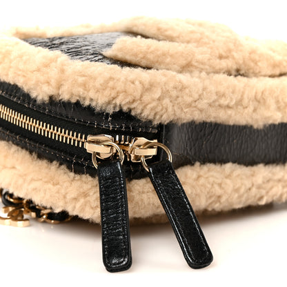 Chanel Shiny Crumpled Sheepskin Shearling Waist Bag Black Beige 8 of 9