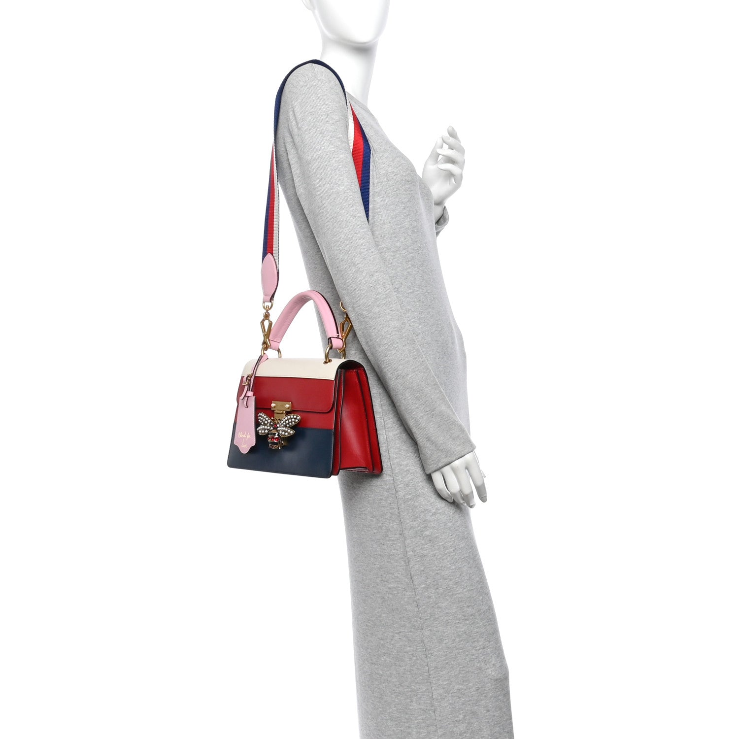 Gucci Calfskin Sylvie Web Small Queen Margaret Top Handle Bag Blue Agata Hibiscus Red Mystic White Sugar Pink 2 of 11
