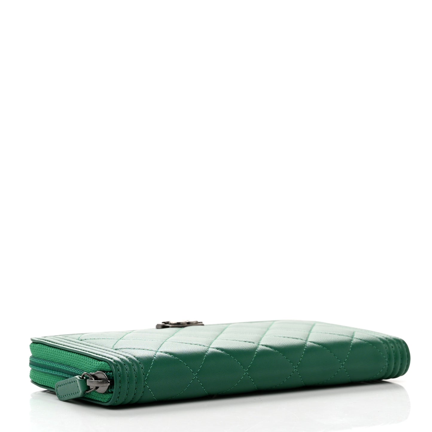 Lambskin Quilted Boy Zip Wallet Green