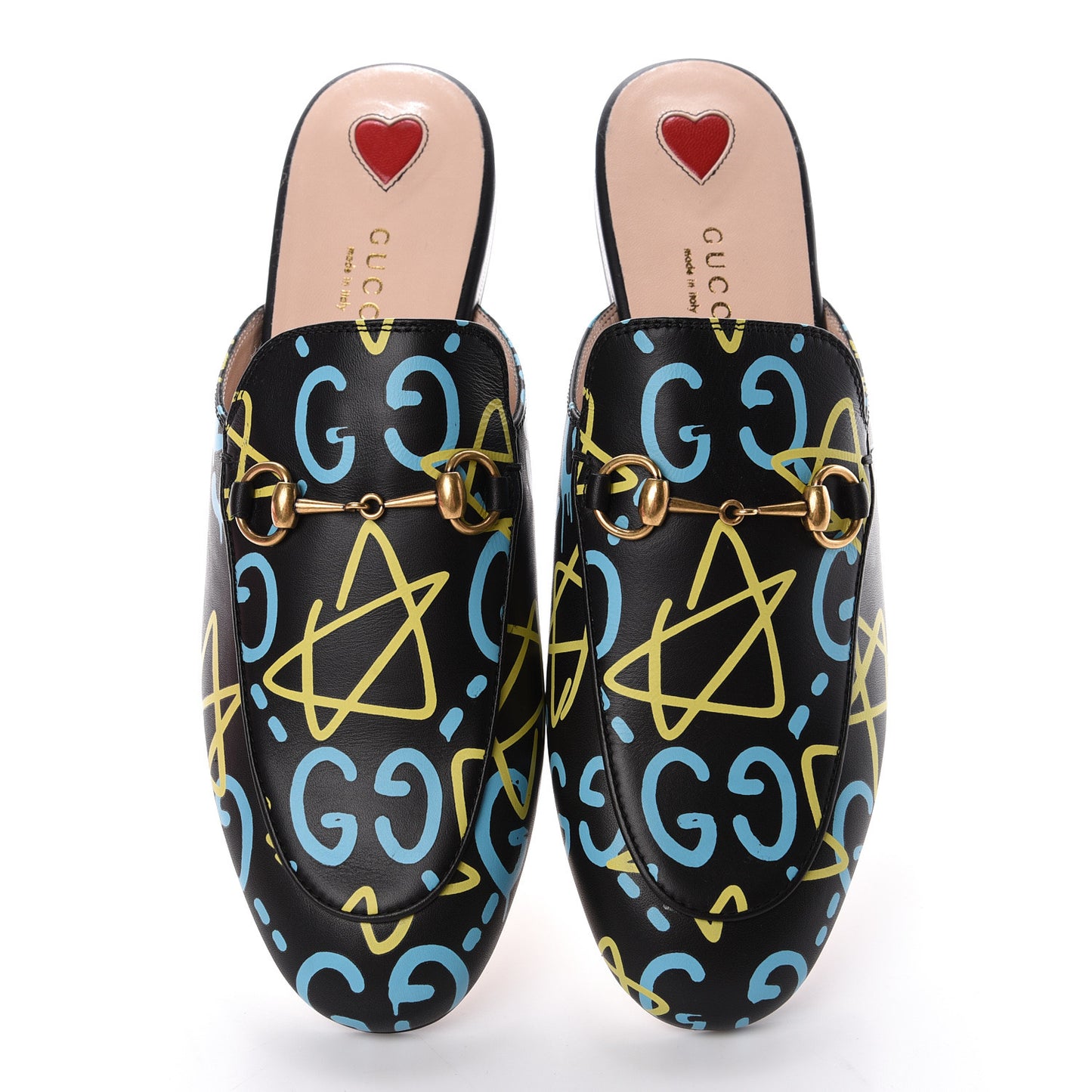 Calfskin GucciGhost Print Womens Princetown Slippers 38 Black New Acquamarine