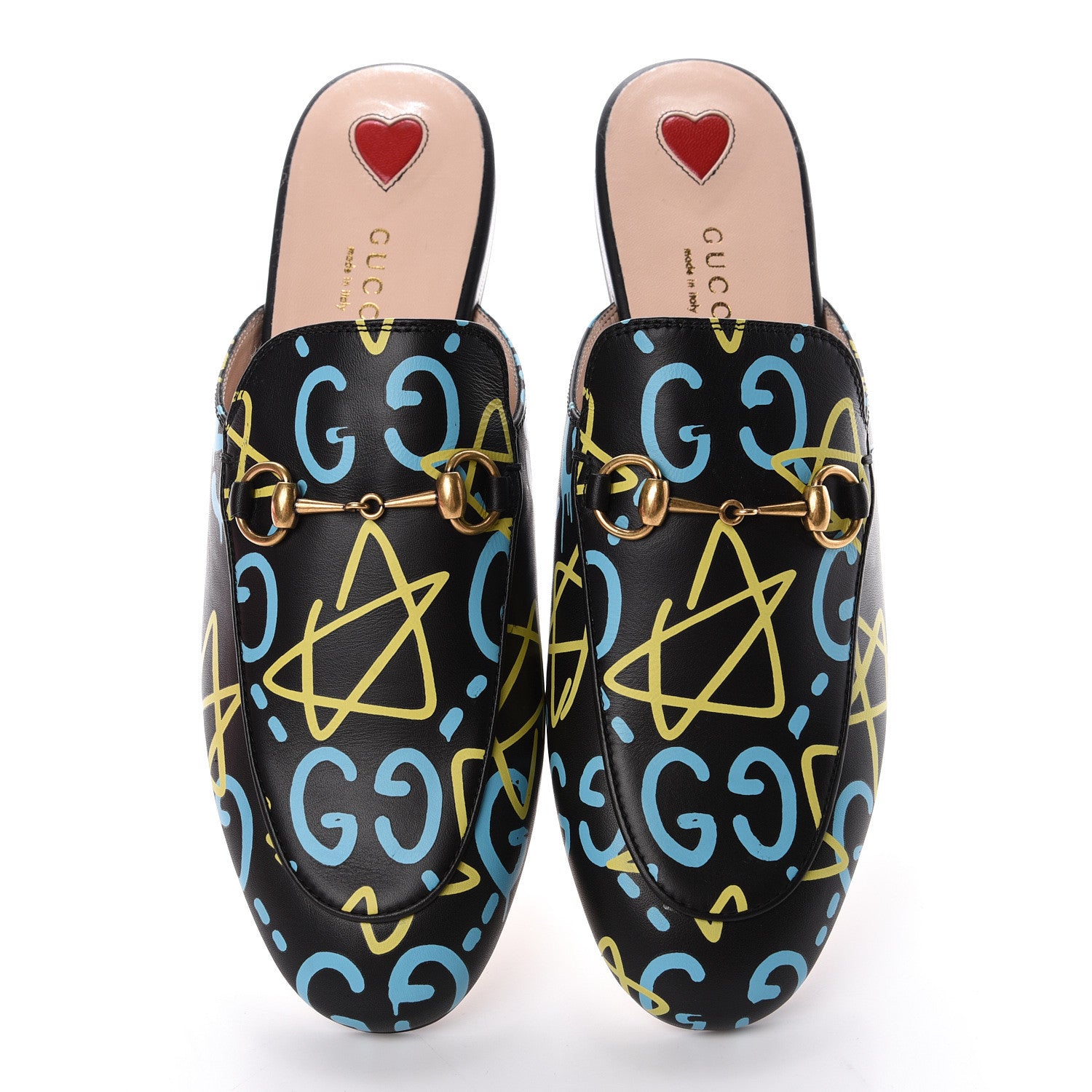 Gucci Calfskin GucciGhost Print Womens Princetown Slippers 38 Black New Acquamarine 5 of 9