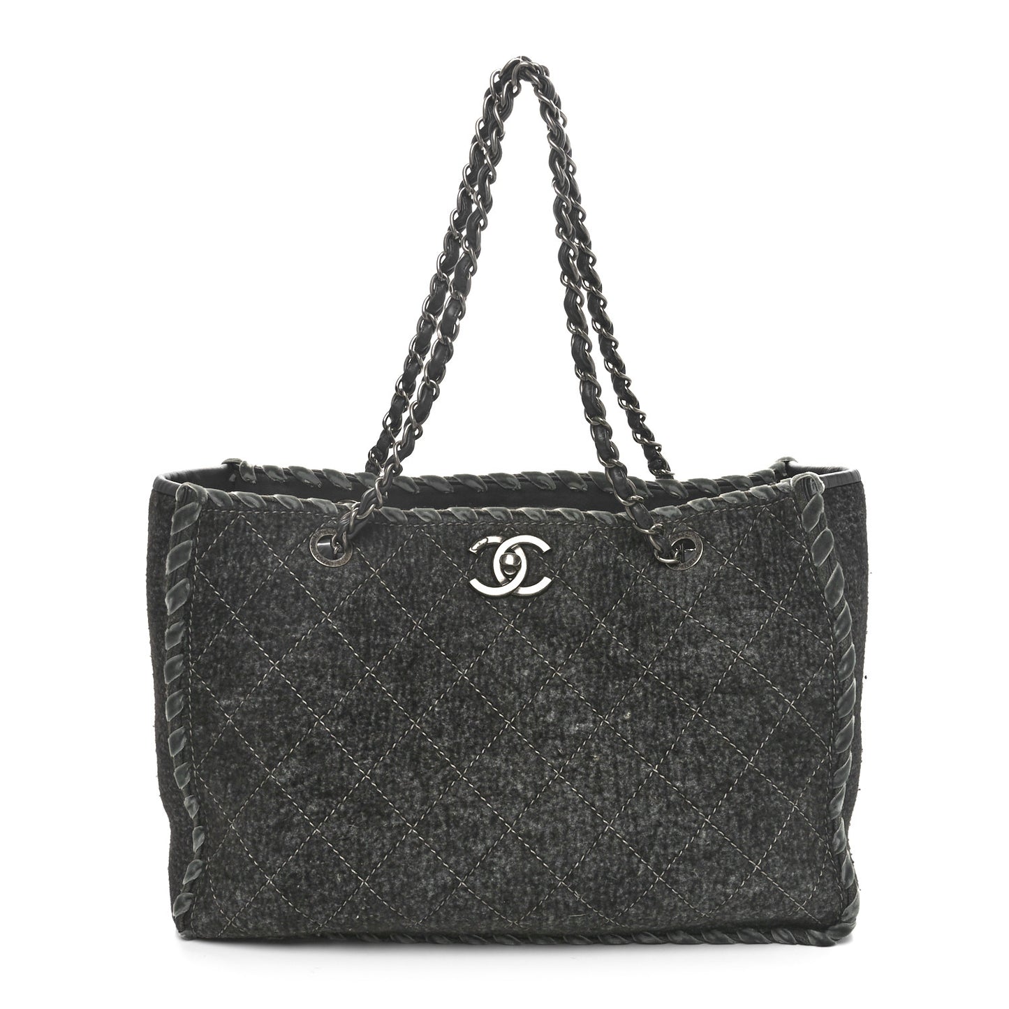 Wool Felt Quilted Large Shopping Tote Grey