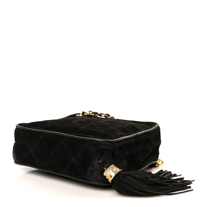 Chanel Suede Chocolate Bar Tassel Camera Case Black 4 of 12