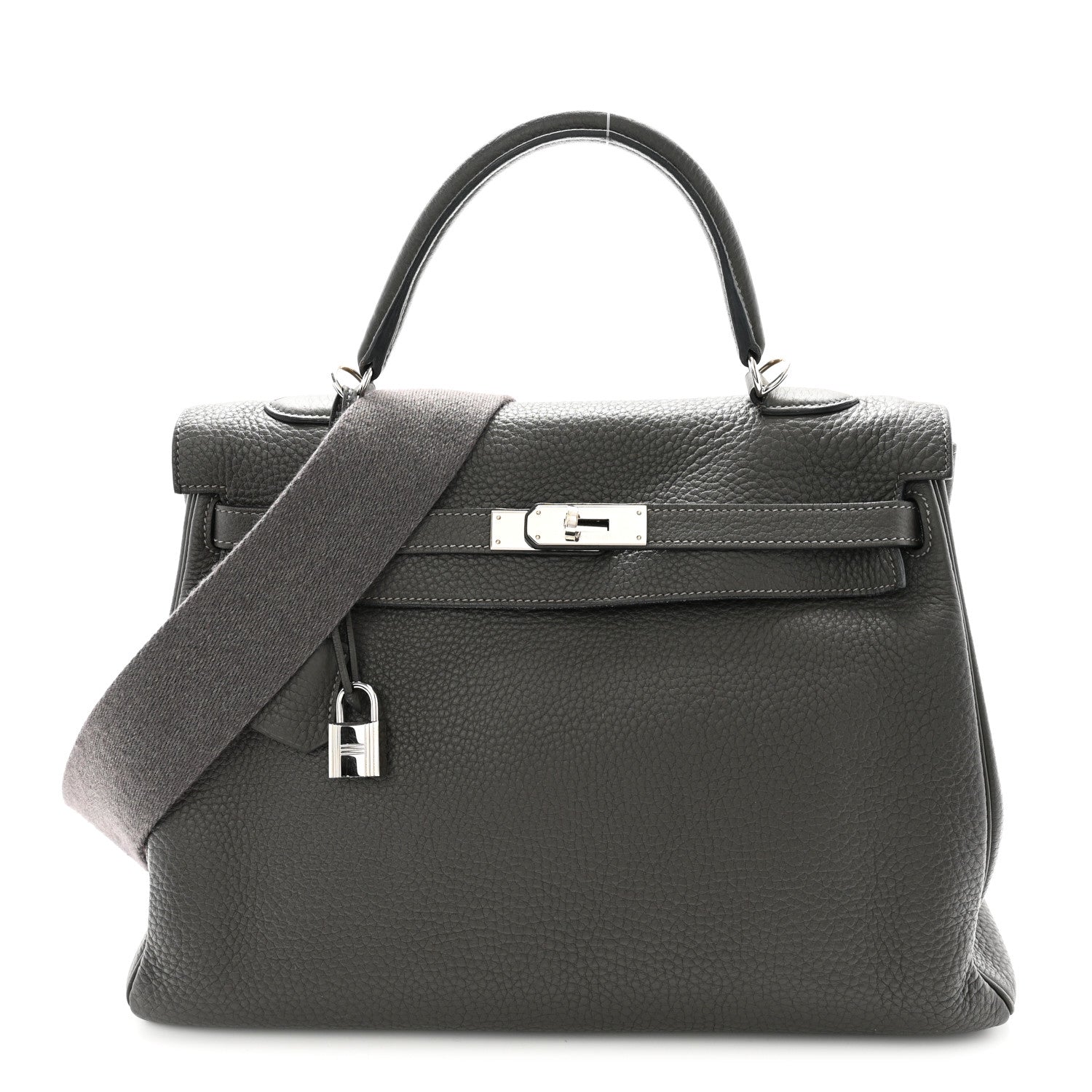 Hermes Taurillon Clemence Kelly Retourne 35 Etain Rouge Casaque 1 of 14