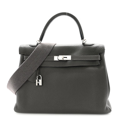 Hermes Taurillon Clemence Kelly Retourne 35 Etain Rouge Casaque 1 of 14
