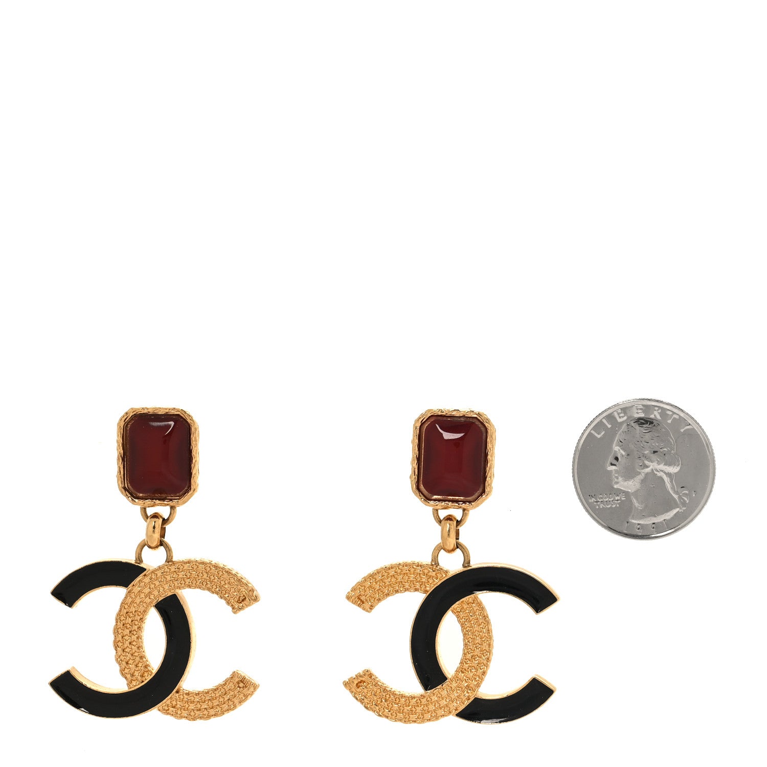 Chanel Metal Gripoix Enamel CC Drop Earring Red Black 2 of 5