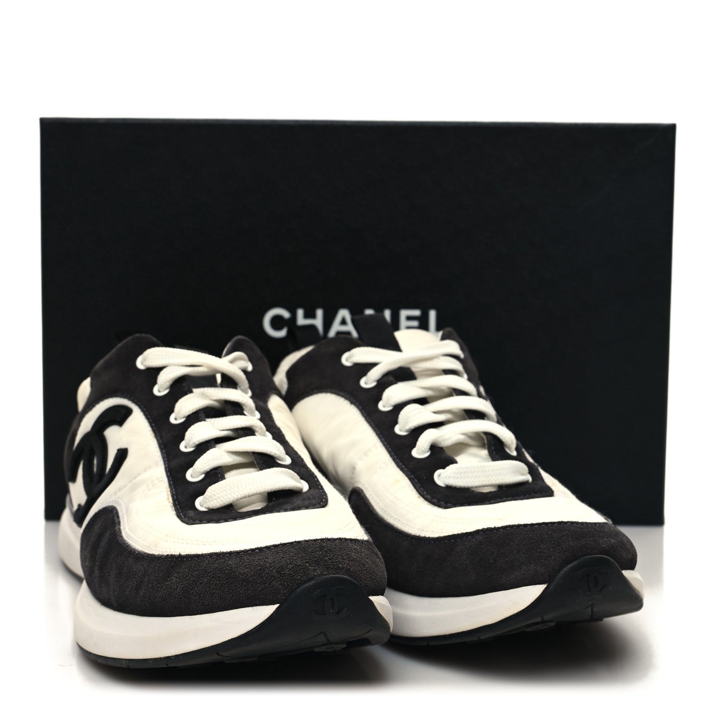 Nylon Calfskin Suede Womens CC Sneakers 41.5 White Black
