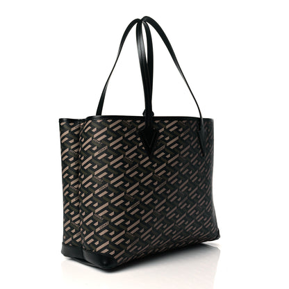 Versace Coated Canvas Calfskin La Greca Medusa Music Signature Shopper Tote Bag Black Khaki Multicolor 4 of 9