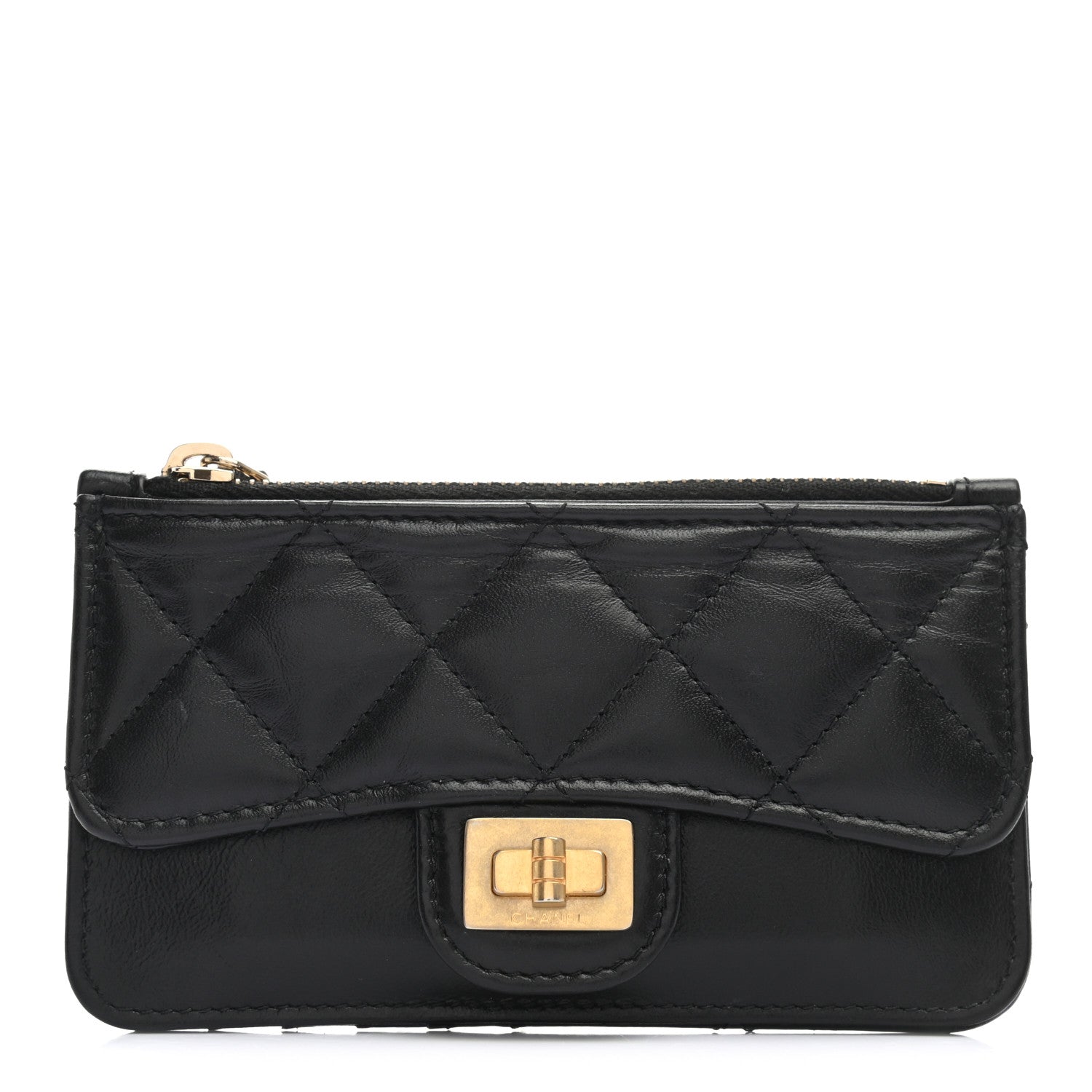 Chanel Aged Calfskin Quilted Reissue Flap Zip Card Holder Black 1 of 9