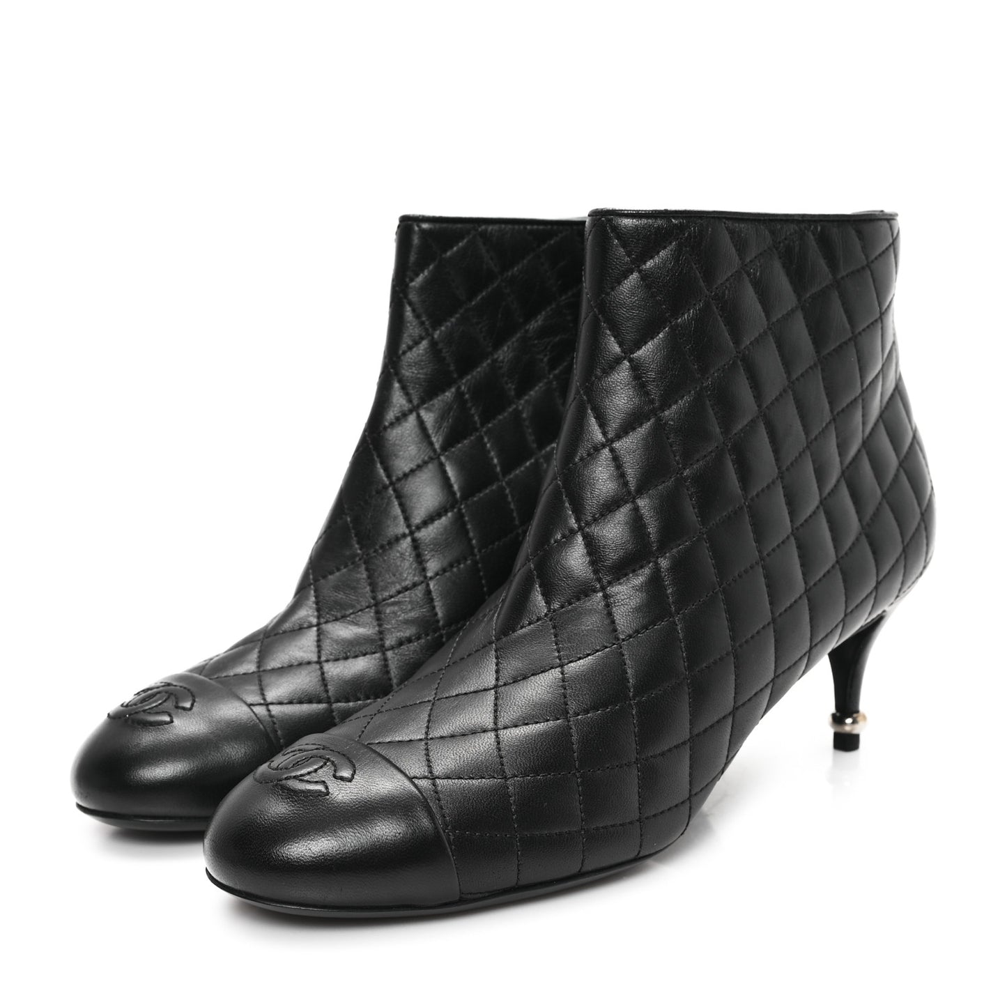 Lambskin Quilted Cap Toe CC Booties 41 Black