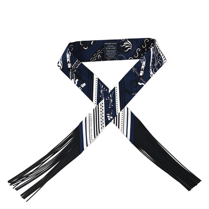 Hermes Silk Festival Des Amazones Bandana Fringed Twilly Bleu Black 1 of 3