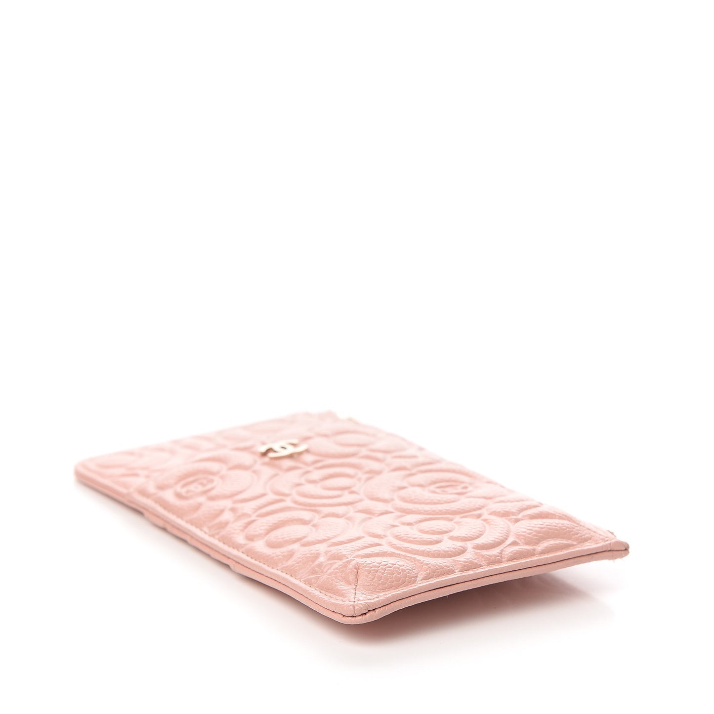 Caviar Camellia Embossed Classic Flat Wallet Pouch Pink