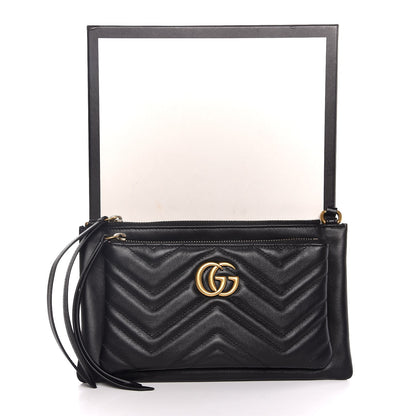 Gucci Calfskin Matelasse Small GG Marmont Double Zip Shoulder Bag Black 12 of 12