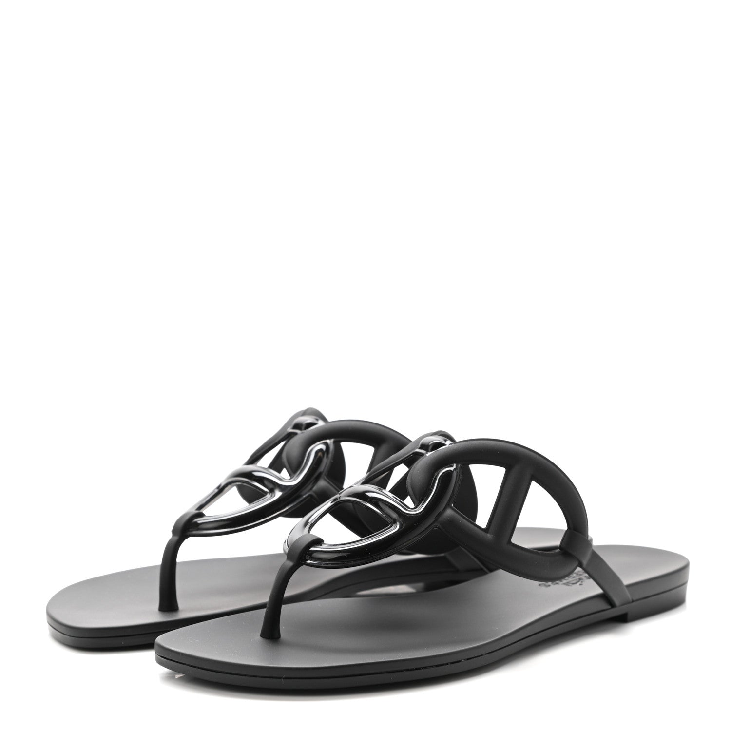 Hermes Rubber Womens Egerie Sandals 37 Black 3 of 7