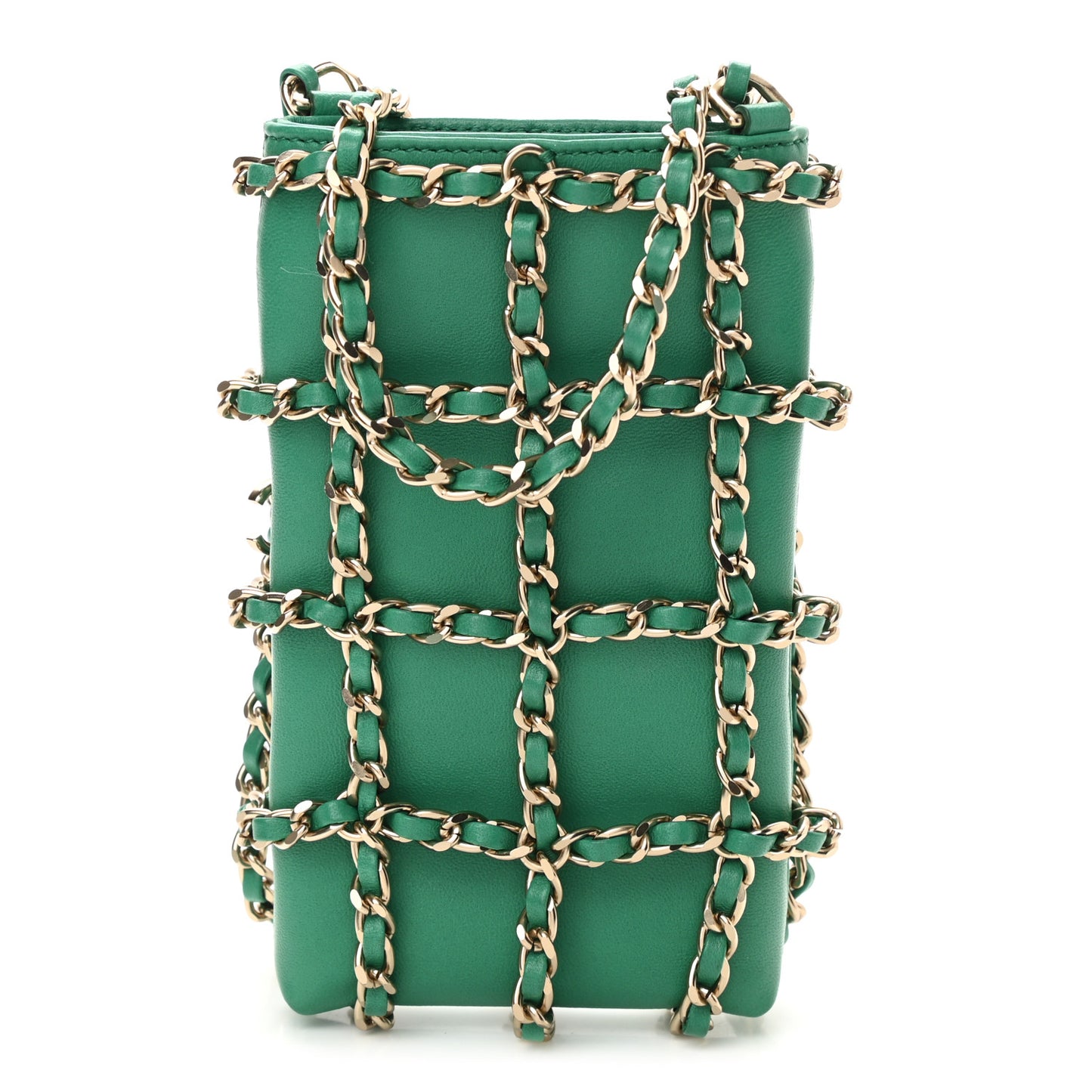 Lambskin Tech Me Out Clutch With Chain Green
