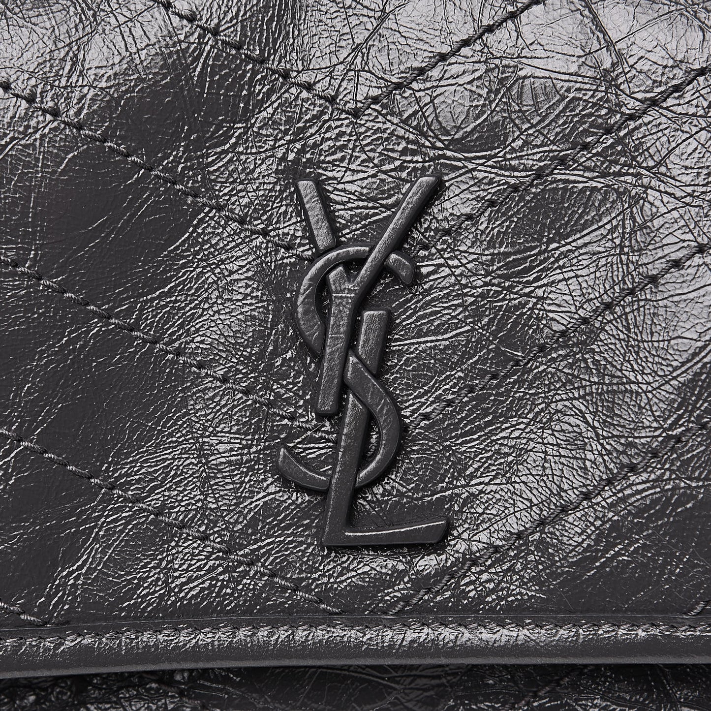 Crinkled Calfskin Matelasse Monogram Baby Niki Chain Satchel Storm
