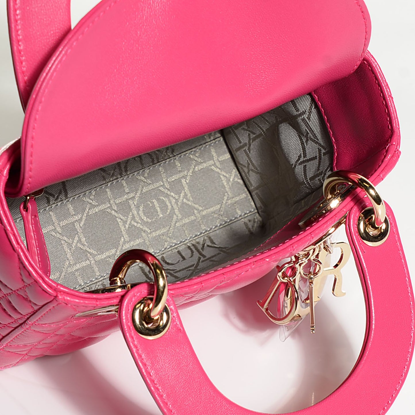 Lambskin Cannage Mini Lady Dior Hot Pink
