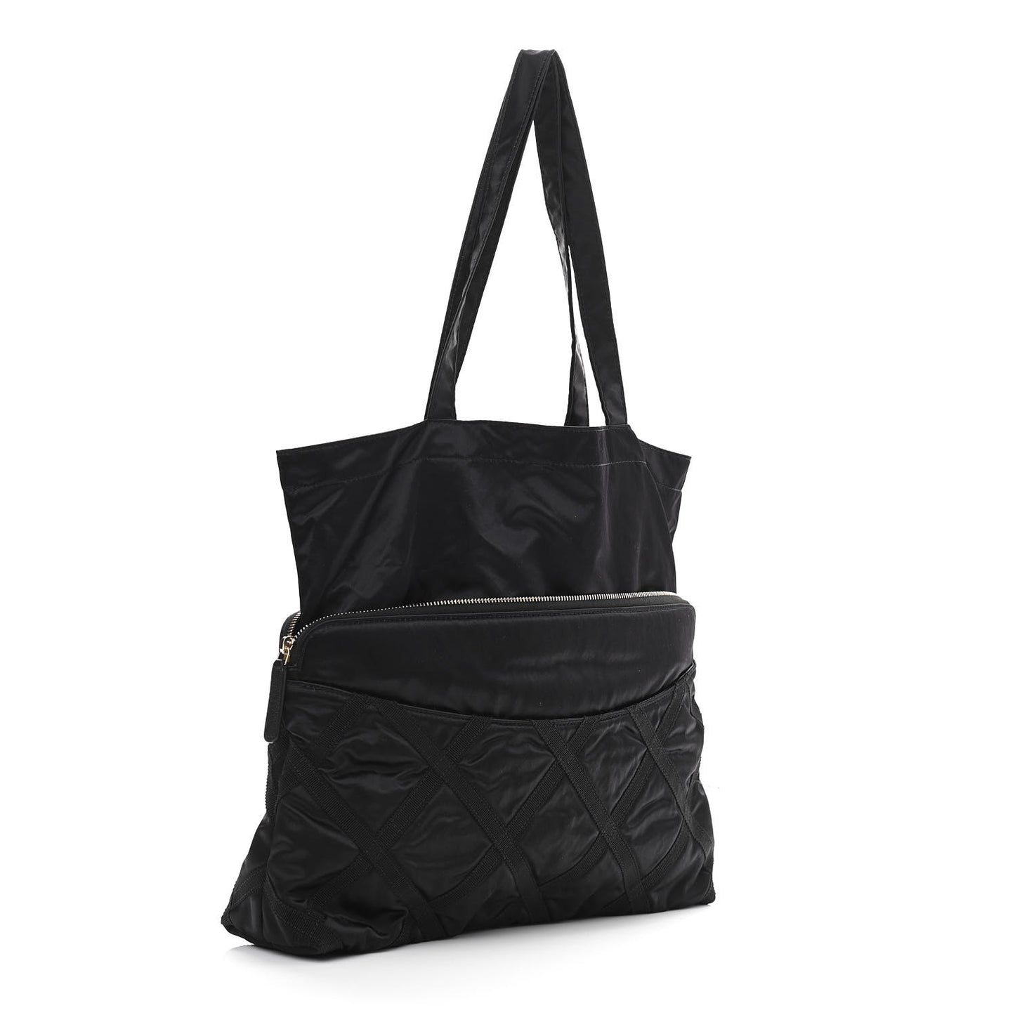 Nylon Grosgrain Quilted Lifestyle Convertible Clutch with Chain Black