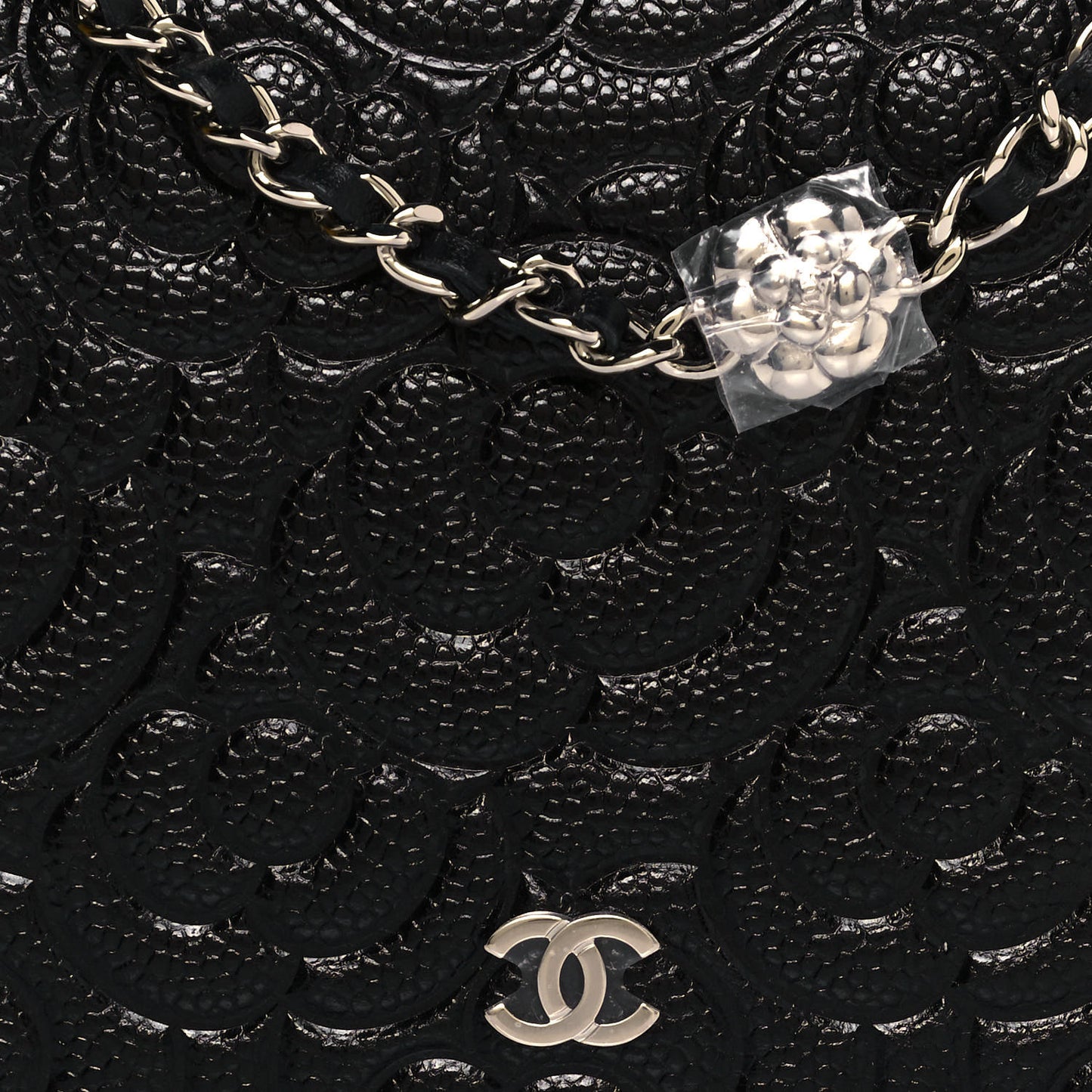 Caviar Camellia Embossed Wallet On Chain WOC Black