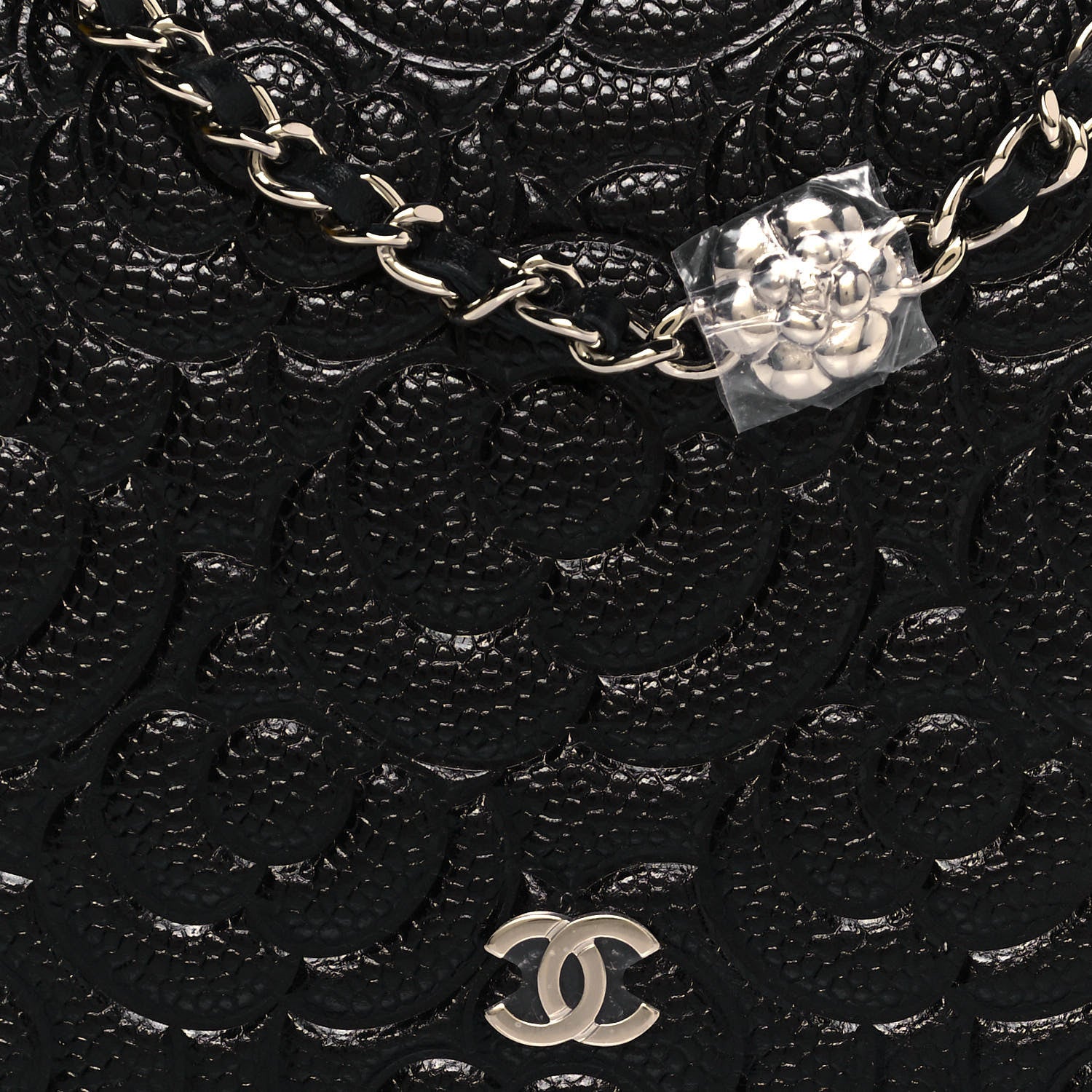 Chanel Caviar Camellia Embossed Wallet On Chain WOC Black 10 of 11