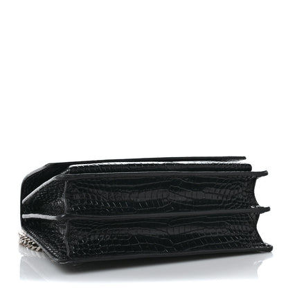 Saint Laurent Calfskin Crocodile Embossed Medium Monogram Sunset Black 4 of 10