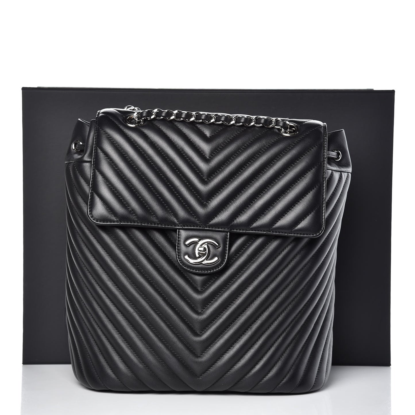 Calfskin Chevron Quilted Large Urban Spirit Backpack Black