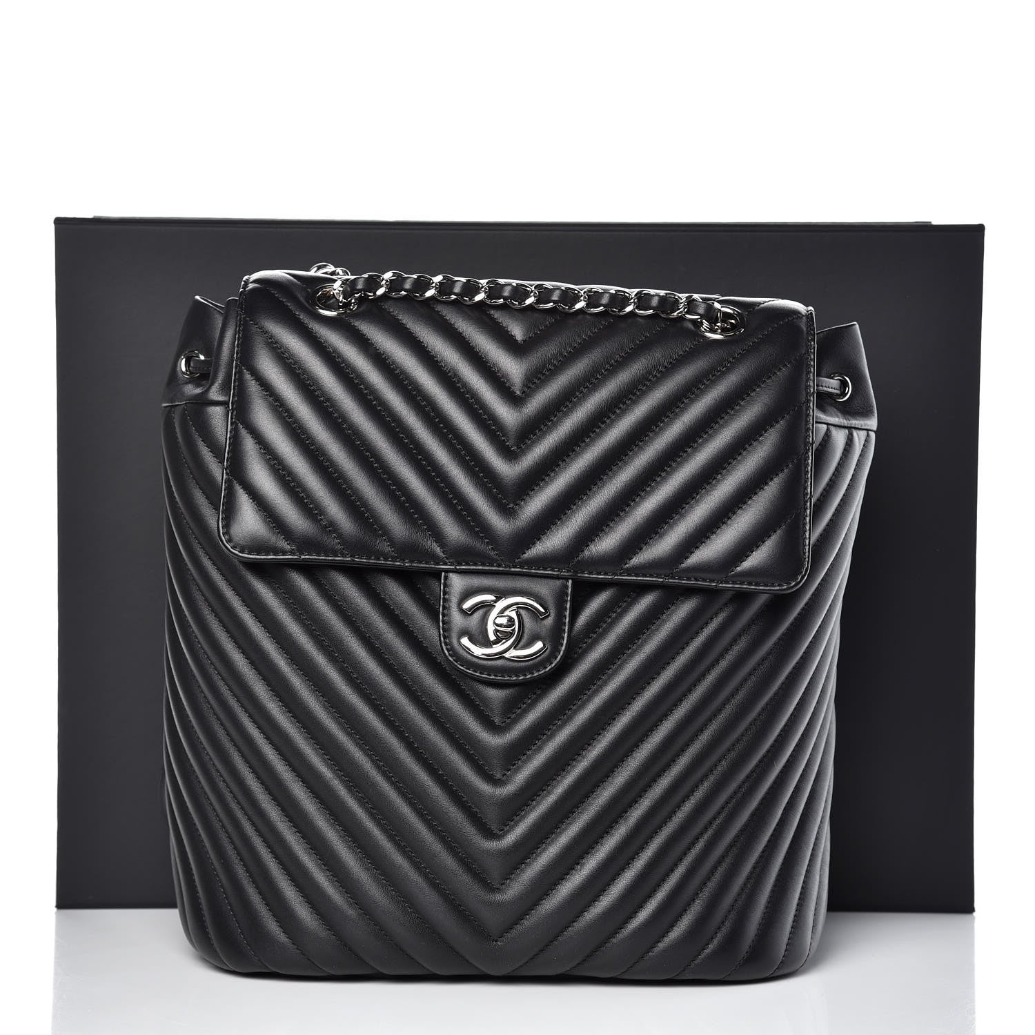 Chanel Calfskin Chevron Quilted Large Urban Spirit Backpack Black 10 of 10