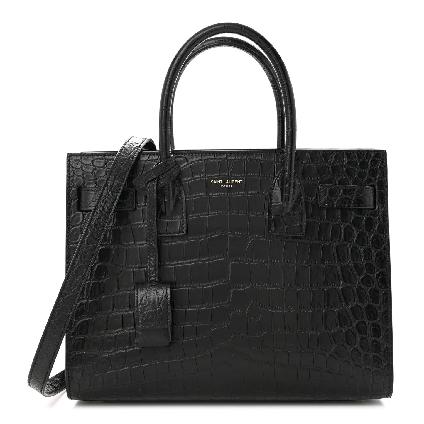 Calfskin Crocodile Embossed Baby Sac De Jour Black