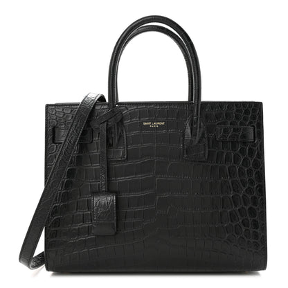 Saint Laurent Calfskin Crocodile Embossed Baby Sac De Jour Black 1 of 10