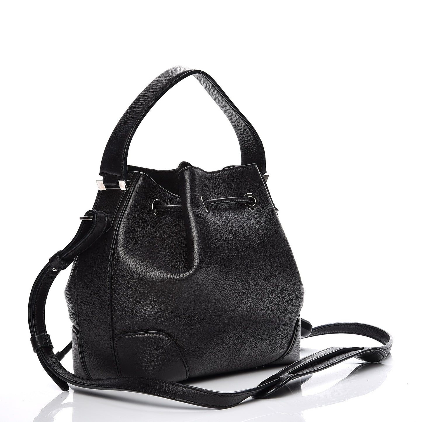 Calfskin Small Lucrezia Drawstring Bucket Bag Black