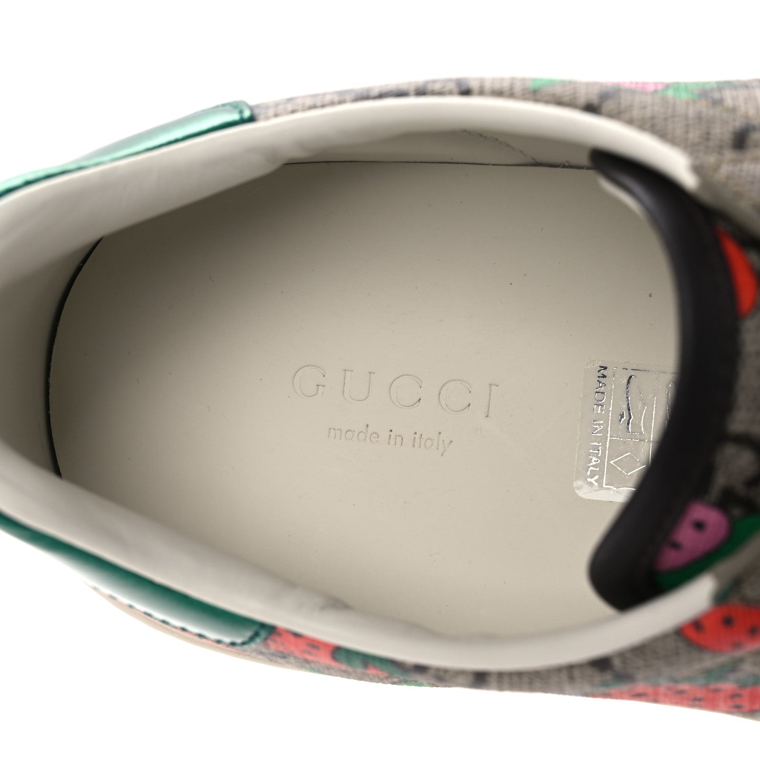 Gucci GG Supreme Monogram Strawberry Web Womens Ace Sneakers 38.5 Beige Multicolor Red Green 9 of 13