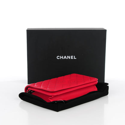 Chanel Lambskin Quilted Diamond CC Wallet On Chain WOC Red 4 of 8