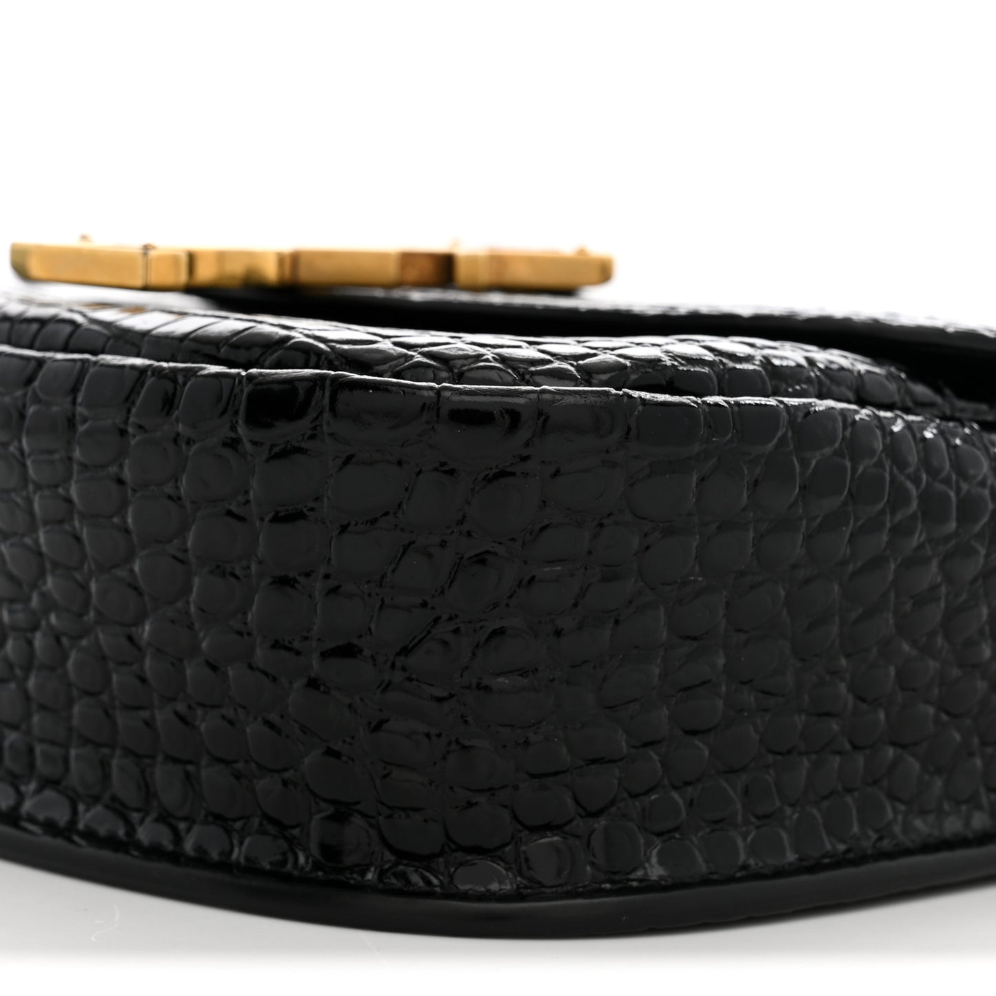 Crocodile Embossed Calfskin Small Kaia Satchel Black