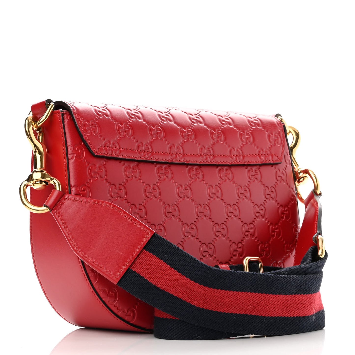 Guccissima Web Medium Padlock Messenger Shoulder Bag Hibiscus Red
