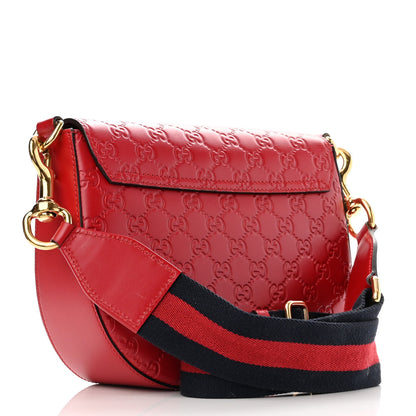 Gucci Guccissima Web Medium Padlock Messenger Shoulder Bag Hibiscus Red 3 of 14