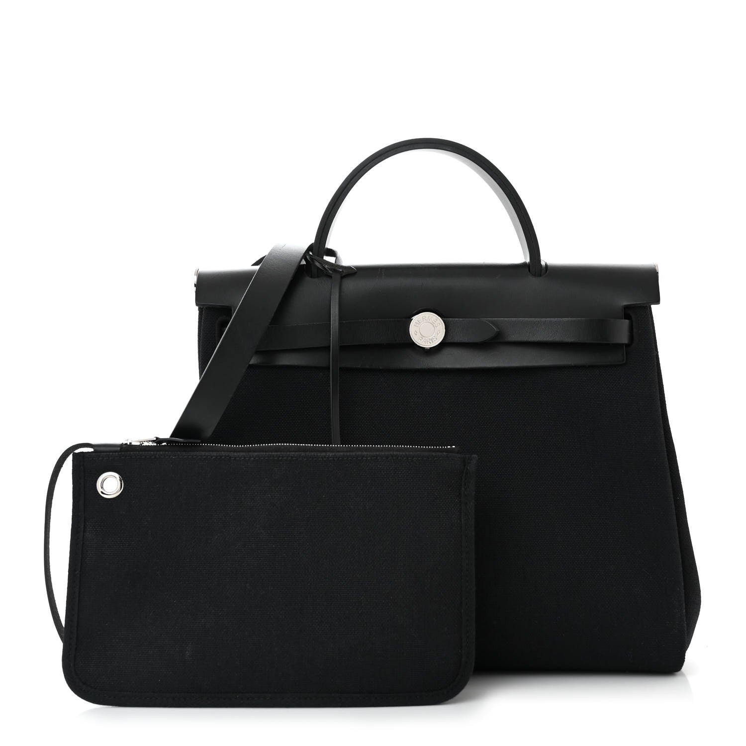 Hermes Military Toile Vache Hunter Herbag Zip Retourne 31 PM Black 3 of 13