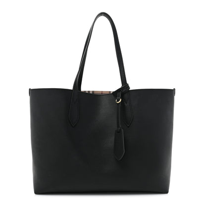 Burberry Grainy Calfskin Haymarket Colours Check Medium Zip Tote Black 1 of 22