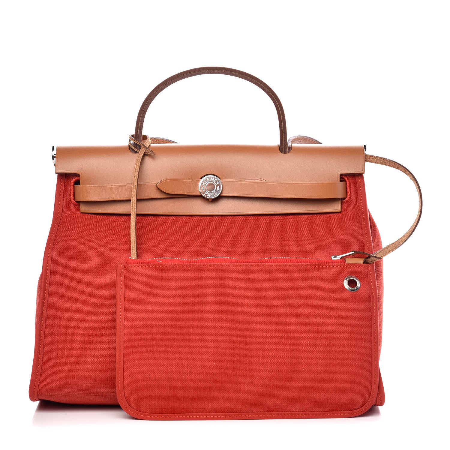 Hermes Vache Hunter Toile Herbag Zip 31 PM Rouge Tomate Natural 1 of 9