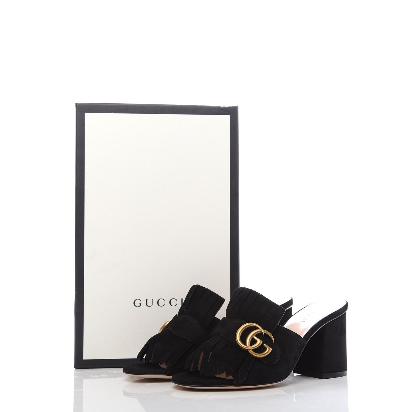 Kid Scamosciato GG Marmont Fringe 75mm Slide Sandals 36 Black