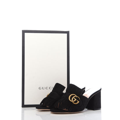 Gucci Kid Scamosciato GG Marmont Fringe 75mm Slide Sandals 36 Black 8 of 8