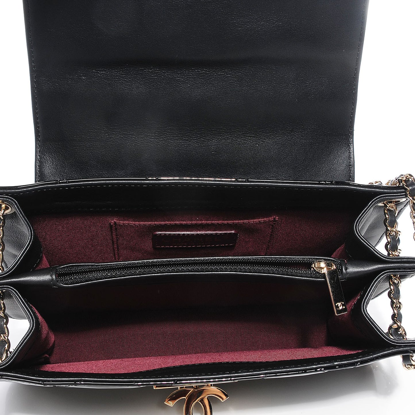 Patent Golden Class Accordion Flap Bag Black