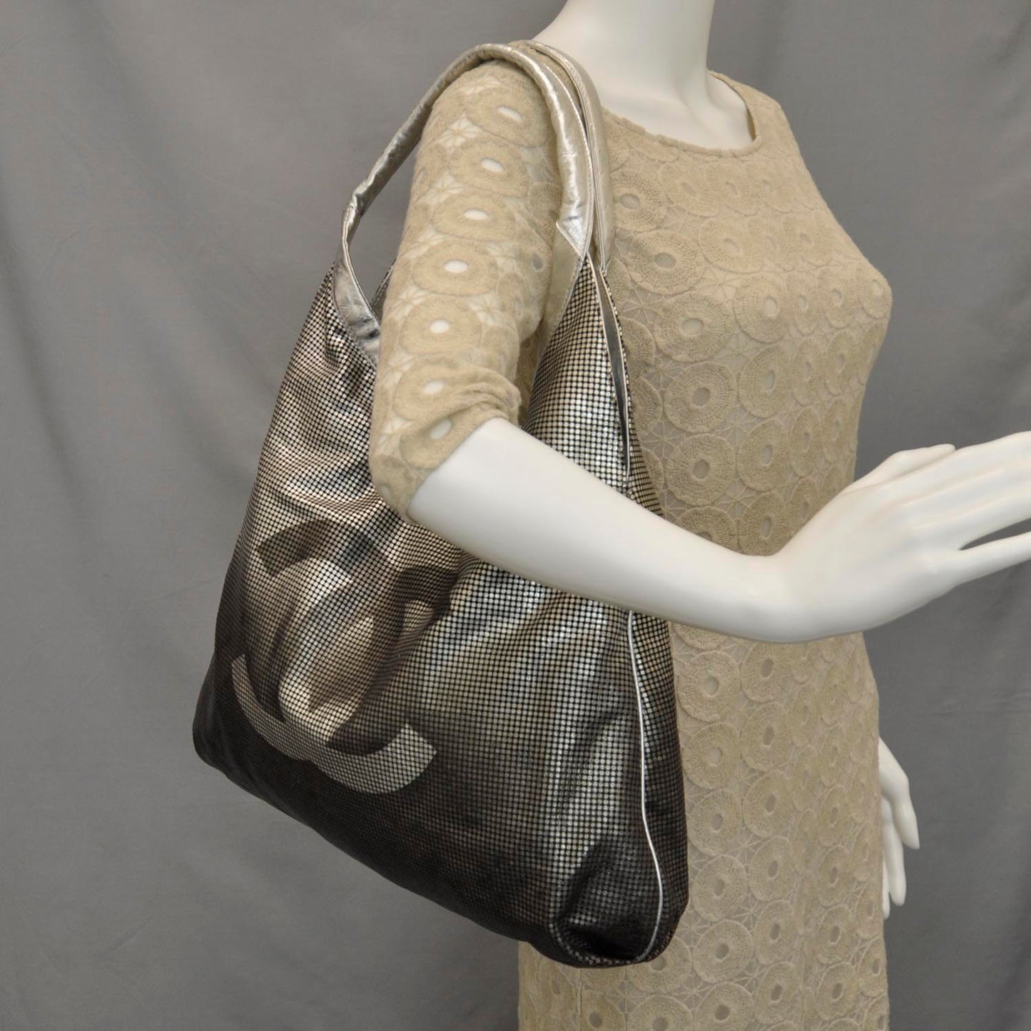 Metallic Perforated Lambskin Hollywood Hobo Silver