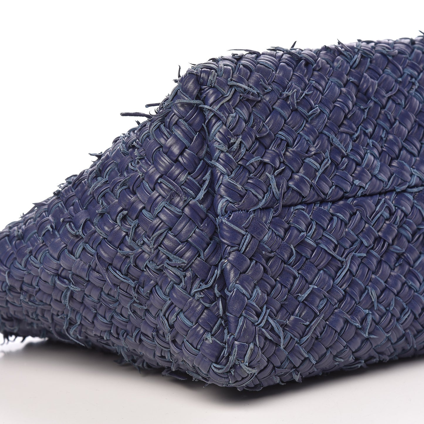 Chevre Intrecciato Fringe Netted Medium Cabat Tote Blue