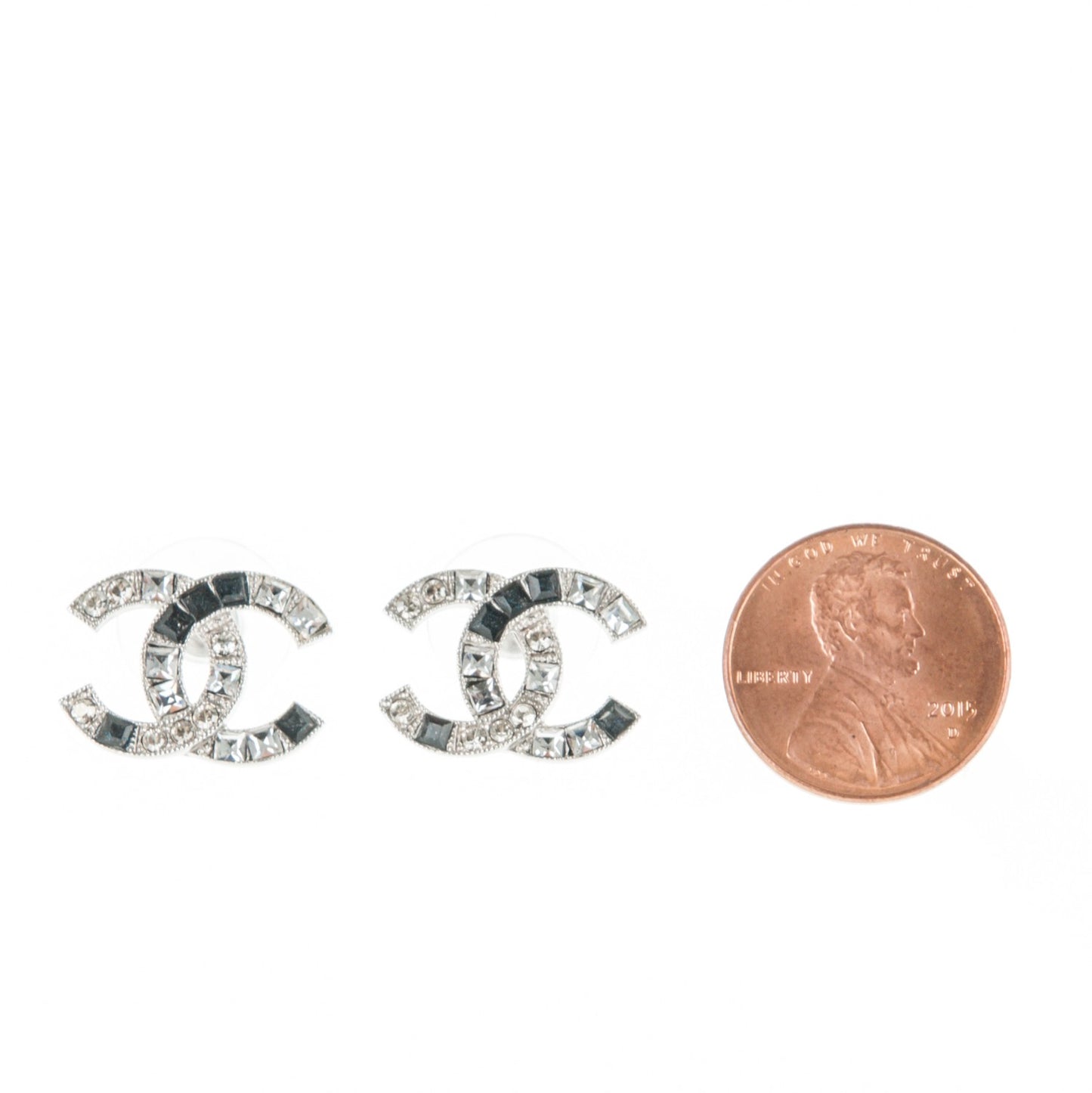 Baguette Crystal CC Earrings Silver Black