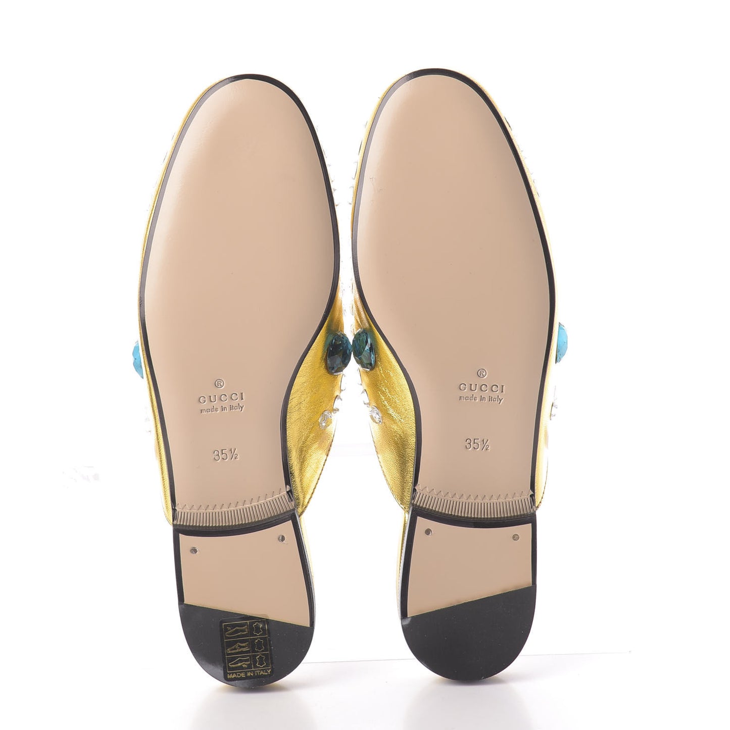 Metallic Nappa Crystal Womens Princetown Slippers 35.5 Gold