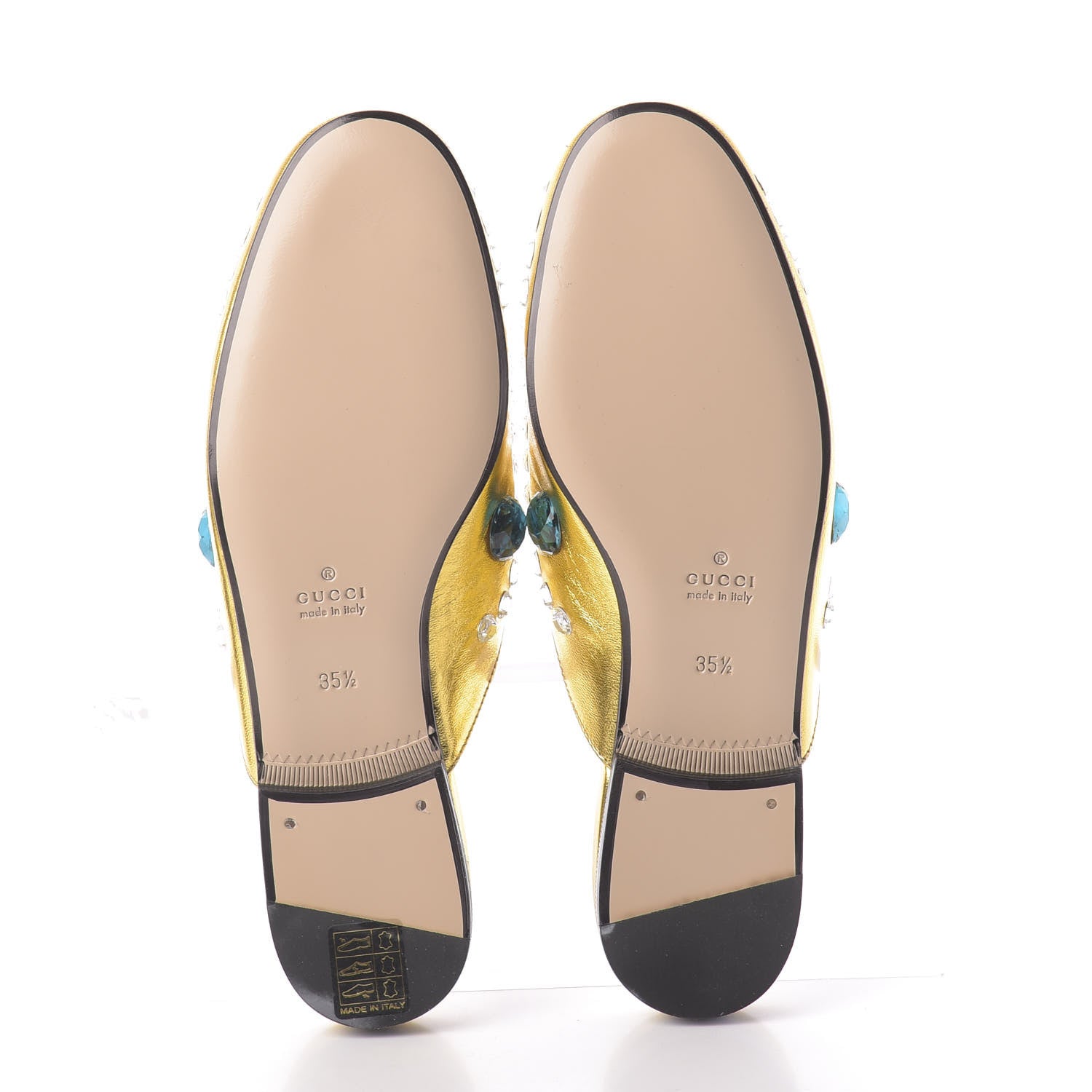 Gucci Metallic Nappa Crystal Womens Princetown Slippers 35.5 Gold 6 of 11