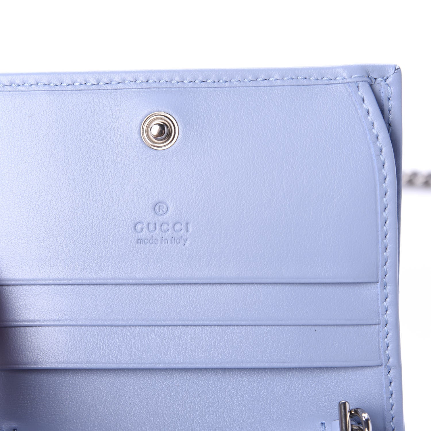 Gucci Calfskin Matelasse GG Marmont Mini Wallet On Chain Porcelain Light Blue 8 of 10